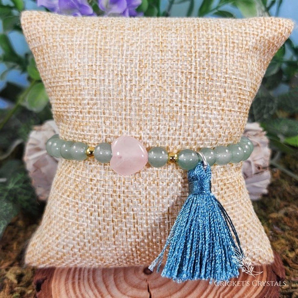 Green Aventurine and Rose Quartz Heart Bracelet #23